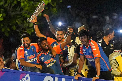 Rohit Sharma with Sanju Samson, Axar Patel, Shivam Dube